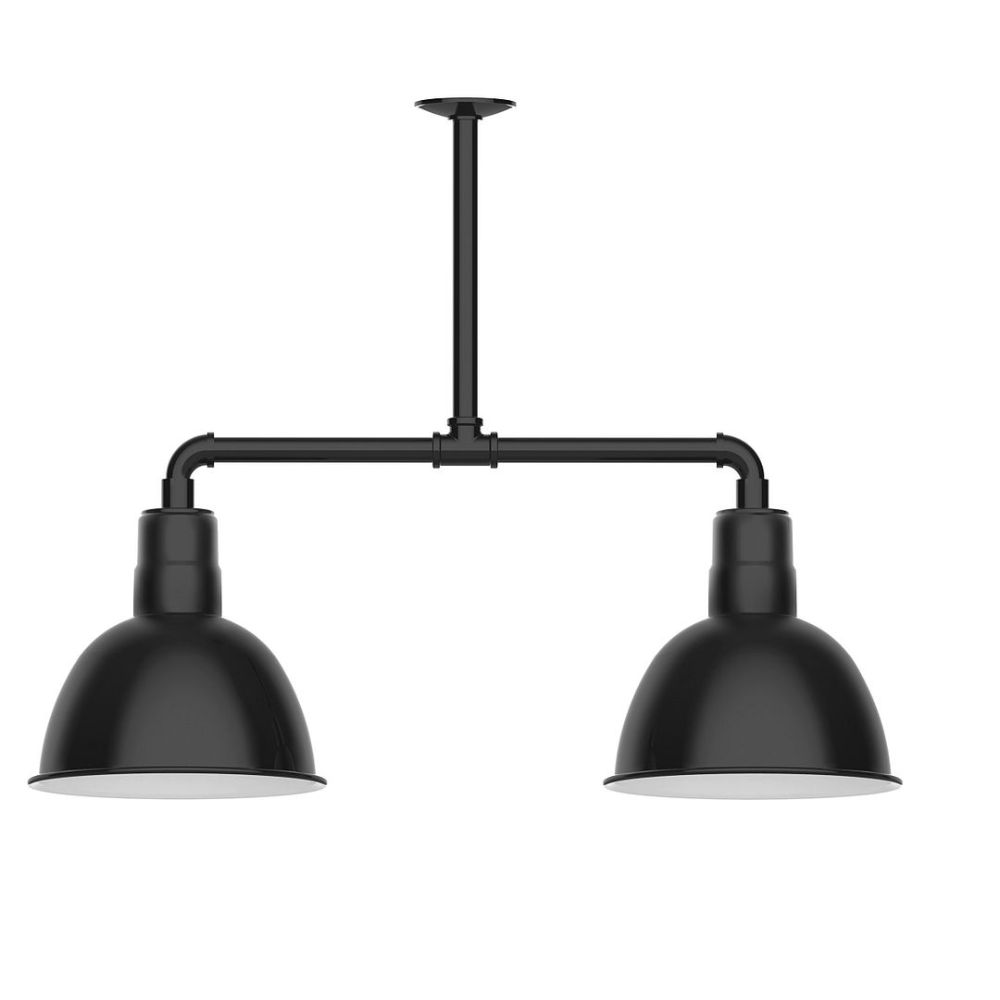 Montclair Lightworks MSD116-41-G06 12" Deep Bowl shade, 2-light stem hung pendant with Frosted Glass and guard, Black